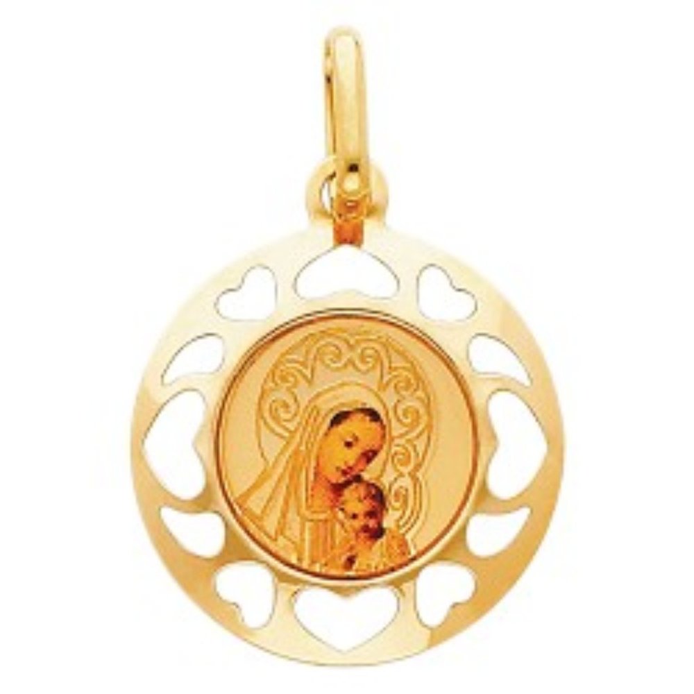 14K  Gold Blessed Virgin Baby Jesus Enamel Pendant